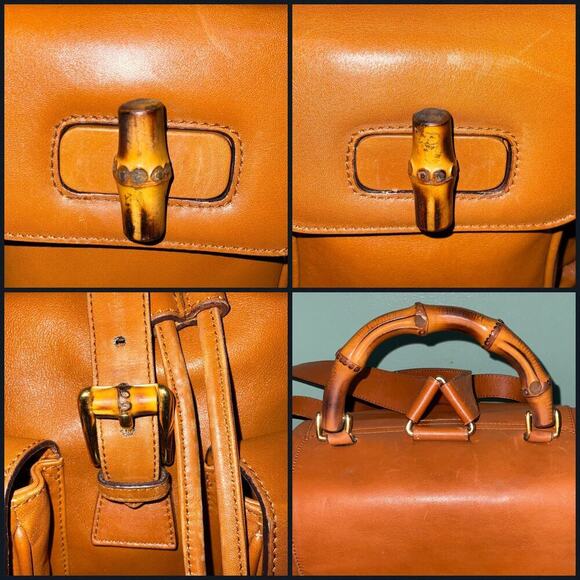 Gucci Vintage Brown Leather and Bamboo Backpack Bag With Dust bag main image 12